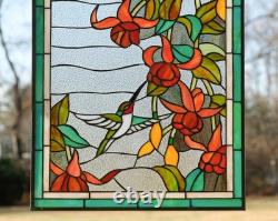 20 x 33.75 Tiffany Style stained glass window panel Hummingbirds HF208