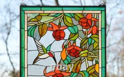 20 x 33.75 Tiffany Style stained glass window panel Hummingbirds HF208