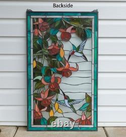 20 x 33.75 Tiffany Style stained glass window panel Hummingbirds HF208