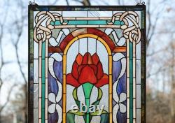 20 x 33.75 Tiffany Style stained glass window panel One Big Rose Flower