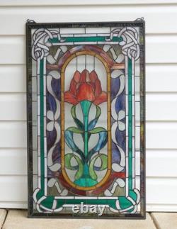 20 x 33.75 Tiffany Style stained glass window panel One Big Rose Flower
