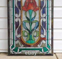 20 x 33.75 Tiffany Style stained glass window panel One Big Rose Flower