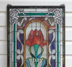 20 x 33.75 Tiffany Style stained glass window panel One Big Rose Flower