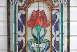 20 x 33.75 Tiffany Style stained glass window panel One Big Rose Flower