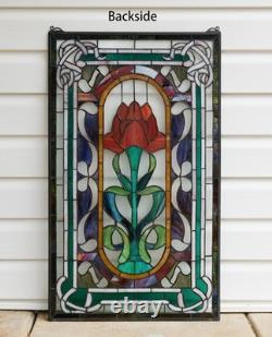 20 x 33.75 Tiffany Style stained glass window panel One Big Rose Flower
