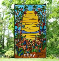 20 x 33.75 Tiffany Style stained glass window panel Orange Dawn HF831
