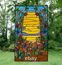 20 x 33.75 Tiffany Style stained glass window panel Orange Dawn HF831