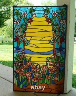 20 x 33.75 Tiffany Style stained glass window panel Orange Dawn HF831