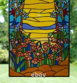 20 x 33.75 Tiffany Style stained glass window panel Orange Dawn HF831