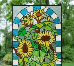 20 x 33.75 Tiffany Style stained glass window panel Sunflower HF044207