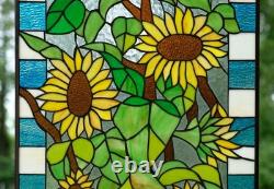 20 x 33.75 Tiffany Style stained glass window panel Sunflower HF044207