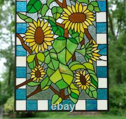 20 x 33.75 Tiffany Style stained glass window panel Sunflower glass panel HF07