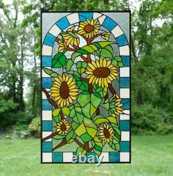 20 x 33.75 Tiffany Style stained glass window panel Sunflower glass panel HF07