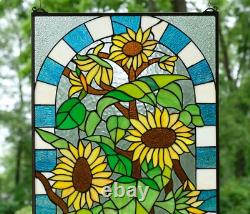 20 x 33.75 Tiffany Style stained glass window panel Sunflower glass panel HF07
