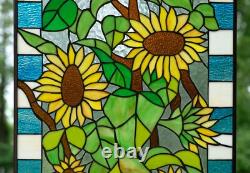 20 x 33.75 Tiffany Style stained glass window panel Sunflower glass panel HF07