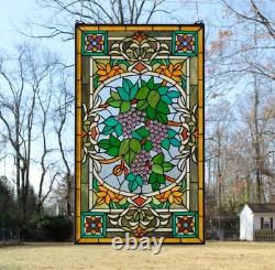 20 x 33.75 Tiffany Style stained glass window panel flower Grape with Vine HF220