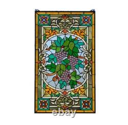 20 x 33.75 Tiffany Style stained glass window panel flower Grape with Vine HF220