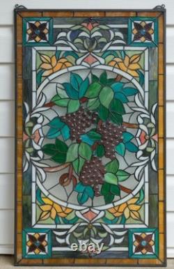 20 x 33.75 Tiffany Style stained glass window panel flower Grape with Vine HF220