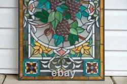 20 x 33.75 Tiffany Style stained glass window panel flower Grape with Vine HF220
