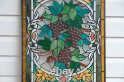 20 x 33.75 Tiffany Style stained glass window panel flower Grape with Vine HF220 20 x 33.75 Tiffany Style stained glass window panel flower Grape with Vine HF220