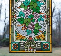 20 x 33.75 Tiffany Style stained glass window panel flower Grape with Vine HF220