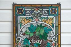 20 x 33.75 Tiffany Style stained glass window panel flower Grape with Vine HF220