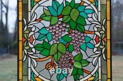 20 x 33.75 Tiffany Style stained glass window panel flower Grape with Vine HF220