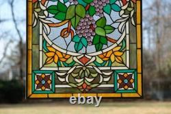 20 x 33.75 Tiffany Style stained glass window panel flower Grape with Vine HF220