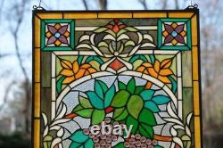 20 x 33.75 Tiffany Style stained glass window panel flower Grape with Vine HF220 20 x 33.75 Tiffany Style stained glass window panel flower Grape with Vine HF220