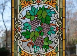 20 x 33.75 Tiffany Style stained glass window panel flower Grape with Vine HF220