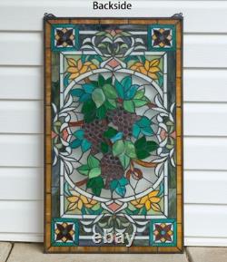 20 x 33.75 Tiffany Style stained glass window panel flower Grape with Vine HF220