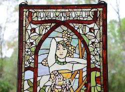 20 x 34 Alphonse Mucha Daytime ART Deco Girl Stained Glass Window Panel