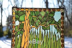 20 x 34 Bear Mother and Son Tiffany Style stained glass window panel