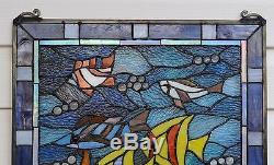 20 x 34 Fish under the Sea Tiffany Style stained glass window panel