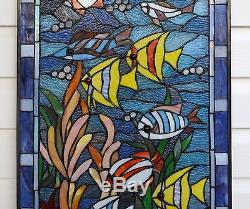 20 x 34 Fish under the Sea Tiffany Style stained glass window panel