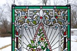 20 x 34 Flower in Basket Tiffany Style stained glass window panel HF526