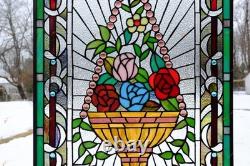 20 x 34 Flower in Basket Tiffany Style stained glass window panel HF526