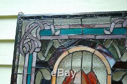 20 x 34 Handcrafted Tiffany Style stained glass window panel A big Rose flower