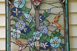 20 x 34 Handcrafted Tiffany Style stained glass window panel Humminbird Garden