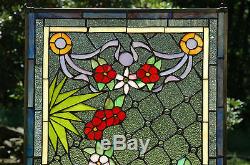 20 x 34 Handcrafted Tiffany Style stained glass window panel flower Home Decor
