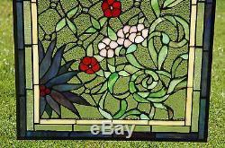 20 x 34 Handcrafted Tiffany Style stained glass window panel flower Home Decor