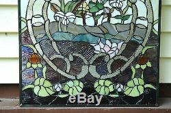 20 x 34 Handcrafted Tiffany Style stained glass window panel water lily Lotus