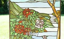 20 x 34 Handcrafted stained glass Jeweled window panel Cherry Blossom