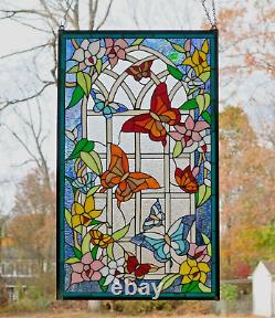 20 x 34 Handcrafted stained glass Jeweled window panel flowers