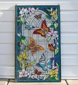 20 x 34 Handcrafted stained glass Jeweled window panel flowers