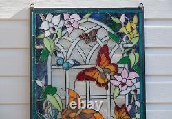 20 x 34 Handcrafted stained glass Jeweled window panel flowers