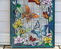 20 x 34 Handcrafted stained glass Jeweled window panel flowers