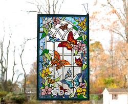 20 x 34 Handcrafted stained glass Jeweled window panel flowers