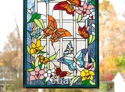 20 x 34 Handcrafted stained glass Jeweled window panel flowers