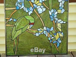 20 x 34 Handcrafted stained glass window panel 2 parrots birds